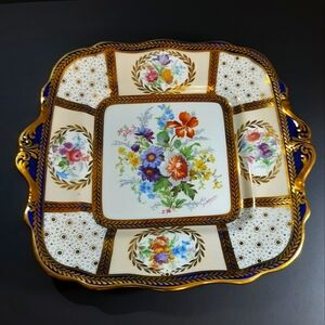 ** Rare Paragon Queen Mary 8902 Square Handled Cake Plate Vintage Floral Bouquet